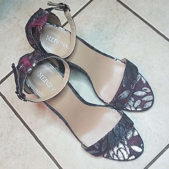 Shimmer Brocade Chunky Heel Single Strap - Picture 8 of 8